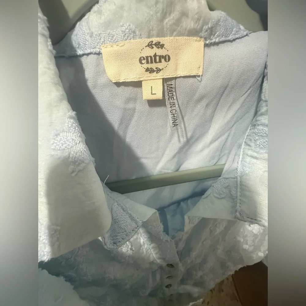 Light Blue Puff Sleeve Blouse - Picture 7 of 8